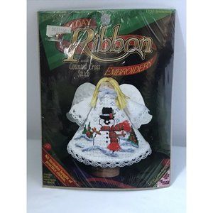 Holiday Ribbon Embroidery- Snowman Kit‎ Angel ornament counted cross stitch Xmas